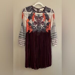 Moulinette Soeurs Zinnia pleated Georgette dress size 2 in maroon/red